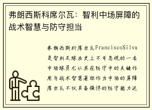 弗朗西斯科席尔瓦：智利中场屏障的战术智慧与防守担当