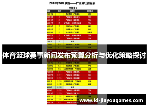 体育篮球赛事新闻发布预算分析与优化策略探讨